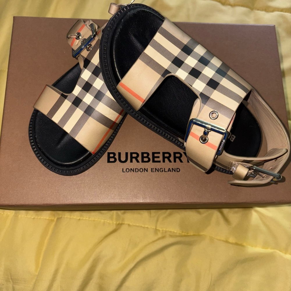 Burberry Beige and Black Check Sandals